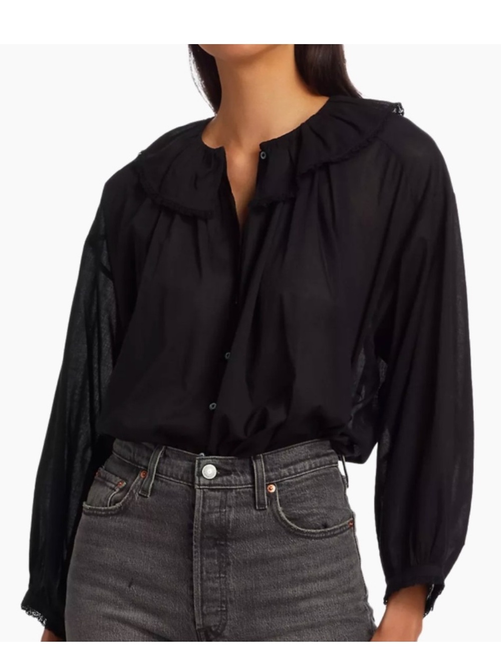 Doen Jana Blouse Black Button Down Top Organic Cotton Size L